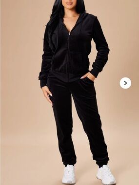 Fashion Nova Black Velour Hoodie & Joggers Set
